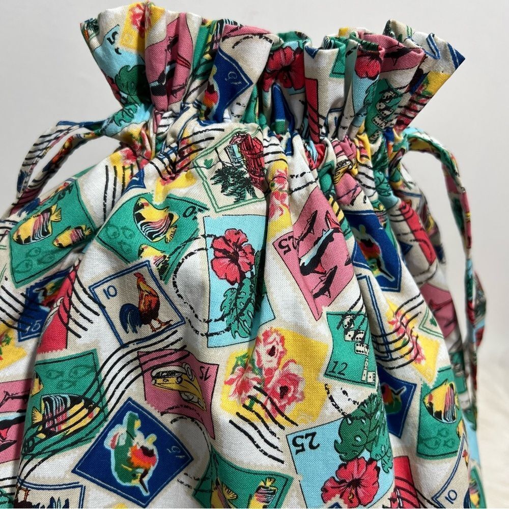 Retired Print Cuban Postage Stamp Vera Bradley Drawstring Fabric Tote - Picture 5 of 8